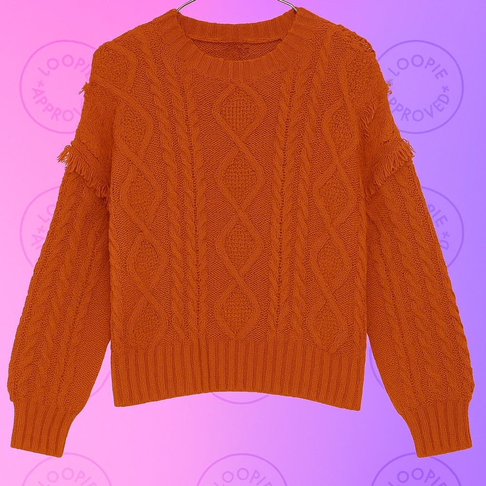 a.n.a Orange Crew Neck Sweater with Ribbed Texture